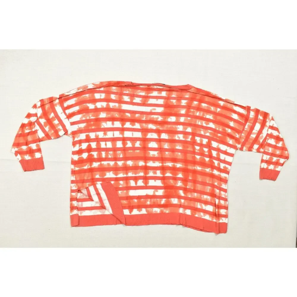 Lane Bryant Sweater Womens 26/28 Orange White Striped Tie Dye Knit Rayon Pullove
